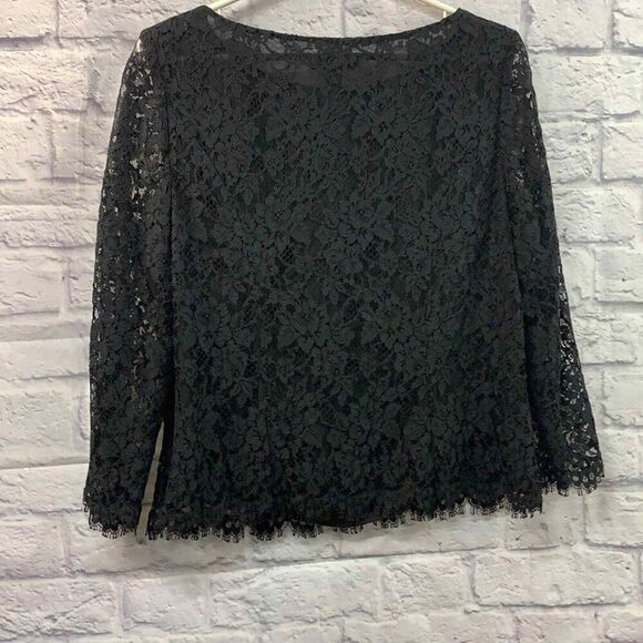 Kate Hill‎ Shirt Womens 10 Black Lace Long Sleeve Blouse - Picture 6 of 11
